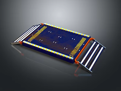 Blue Loading Platform With Yellow Warning Stripes And Orange Side Ramps 3d model