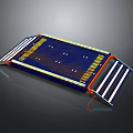 Blue Loading Platform With Yellow Warning Stripes And Orange Side Ramps