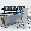 Modern Tech Desk With Three Monitors And Ergonomic Office Chairs 3d model