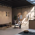 Modern Clothing Store Interior Featuring Glass Skylight Hanging Clothes Indoor Plants And Comfortable Seating