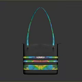 Stylish Black Handbag With Colorful Strap And Reflective Stripes Design