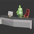 Modern Office Desk With Curved Design Ergonomic Chair And Computer Monitor Workspace Setup