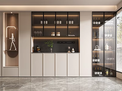 Modern Wine Cabinet Interior Design With Glass Doors Wine Bottles And Wine Glasses 3d model