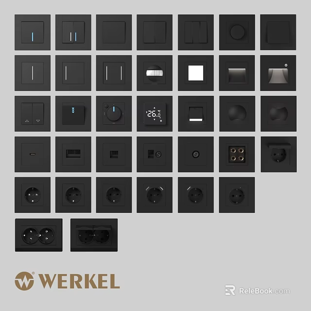 Black Electrical Switch and Socket Panels with Various Designs for Daily Use 3d model 
