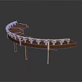 Elegant Curved Wooden Bar Counter With Gold Accents And Sturdy Metal Legs