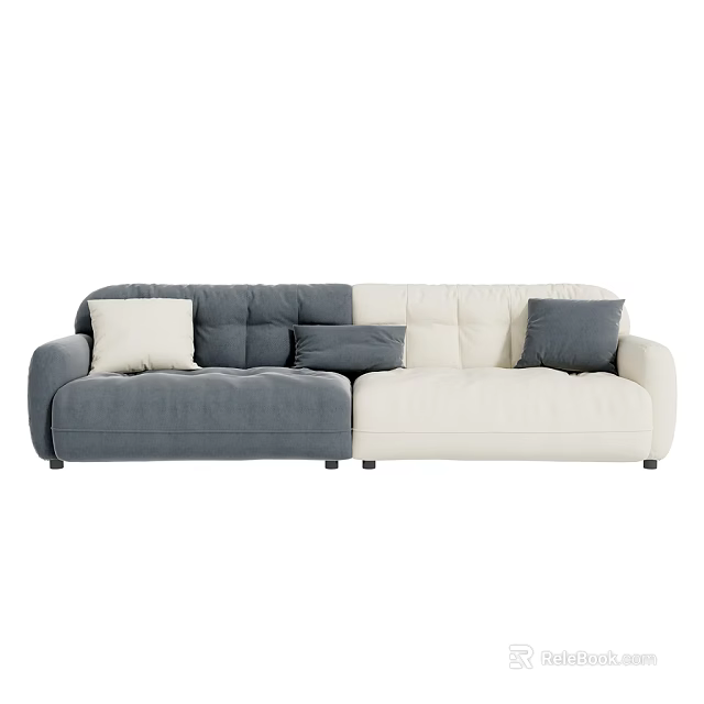 Modern Sectional Sofa in Gray and Cream with Comfortable Throw Pillows 3d model