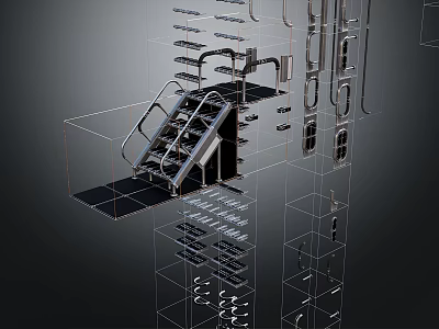 3D Modeled Industrial Structural Components With Metal Staircase And Platform Frames 3d model