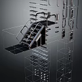 3D Modeled Industrial Structural Components With Metal Staircase And Platform Frames