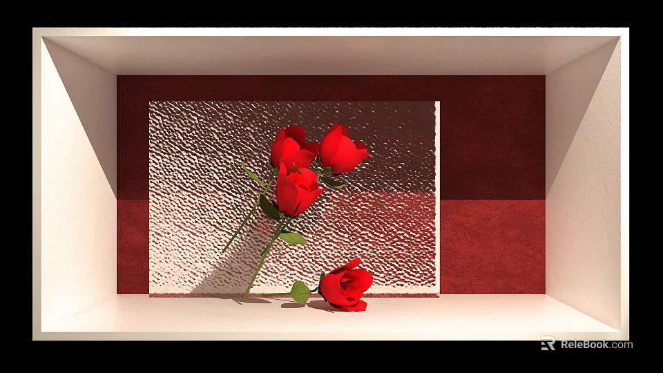 Elegant Floral Display With Red Roses Green Leaves On Metallic Background Shelf 3d model 