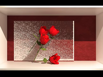 Elegant Floral Display With Red Roses Green Leaves On Metallic Background Shelf 3d model