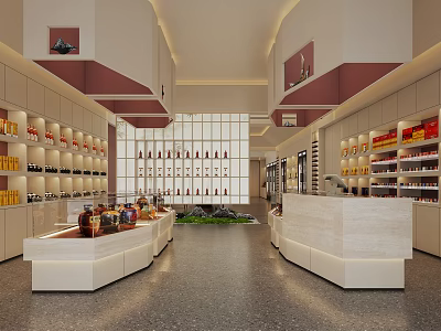 Modern Tobacco and Liquor Store Interior With Shelves Stocked Various Products And White Counter Layout 3d model