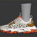 White And Orange Casual Sneakers With Patterned Upper And Textured Sole For Daily Wear