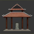 Traditional Chinese Pavilion With Red Roof Multi Tiered Structure Red Pillars And Decorative Eaves