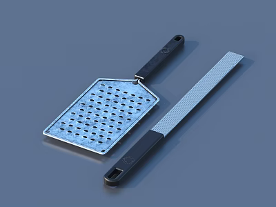 Stainless Steel Kitchen Grater And Knife With Black Handles For Efficient Food Preparation Household Tools 3d model