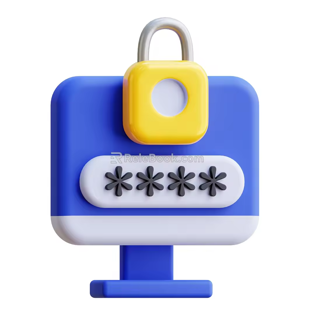 Modern computer display cartoon computer display cartoon lock 3d model