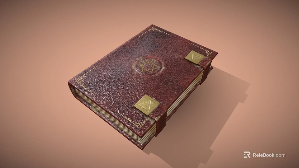 Crimson Leather Box With Golden Emblem Metal Clasps And Gold Trim On Beige Background 3d model 