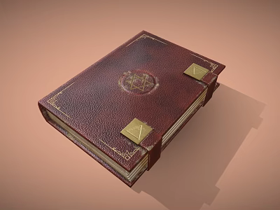 Crimson Leather Box With Golden Emblem Metal Clasps And Gold Trim On Beige Background 3d model
