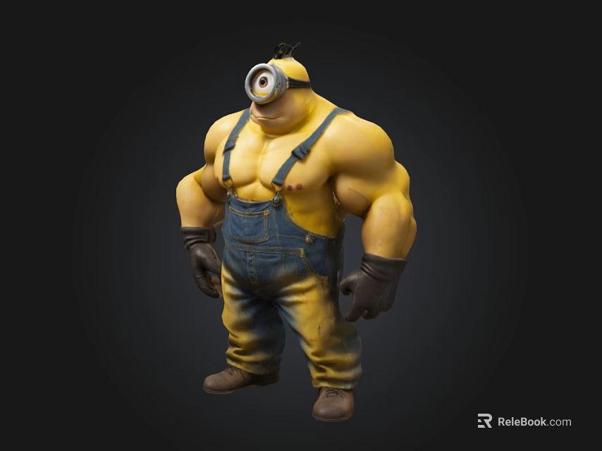 Muscular Minion Character Design With Blue Overalls And Single Goggle 3D Render 3d model 