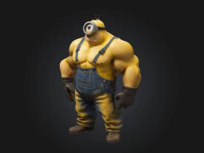 Muscular Minion Character Design With Blue Overalls And Single Goggle 3D Render 3d model