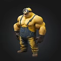 Muscular Minion Character Design With Blue Overalls And Single Goggle 3D Render