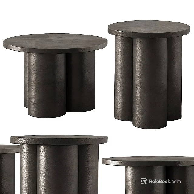 Modern Black Metal Side Table With Cylindrical Legs And Round Top Design 3d model 