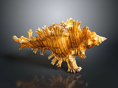 Intricate Shell Shaped Sculpture Carving With Yellow Brown Striped Wavy Texture 3d model