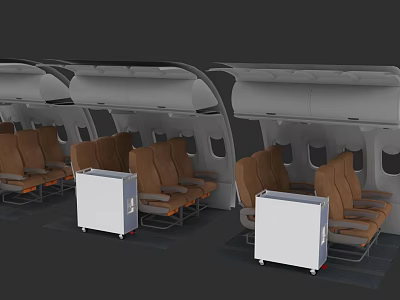 Spacious Airplane Cabin Interior With Brown Passenger Seats And Overhead Bins 3d model