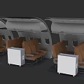 Spacious Airplane Cabin Interior With Brown Passenger Seats And Overhead Bins