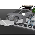 Stylish Modern Exhibition Stand Displaying EXEED Silver SUV With Sleek Design Elements 3d model