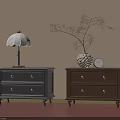 Gray And Brown Wooden Nightstands With White Shade Lamp Decorative Branch And Round Clock