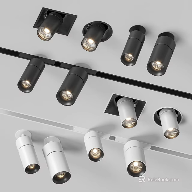 Modern Black And White Ceiling Track Mounted Downlights Spotlights Fixtures 3d model 
