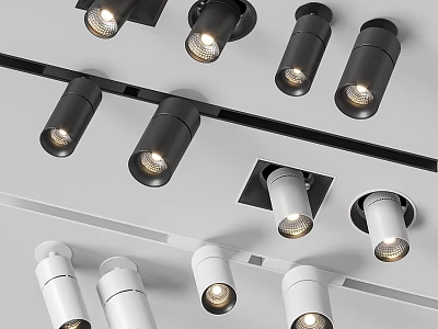 Modern Black And White Ceiling Track Mounted Downlights Spotlights Fixtures 3d model