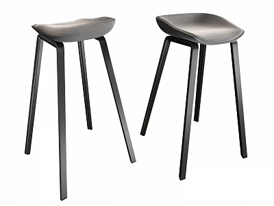 Modern Two Bar Stools With Gray Seat And Black Legs Minimalist Design 3d model