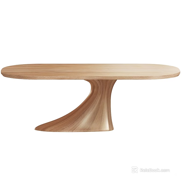 Wooden Oval Dining Table Design With Unique Curved Pedestal And Natural Finish 3d model 