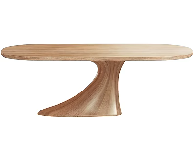 Wooden Oval Dining Table Design With Unique Curved Pedestal And Natural Finish 3d model