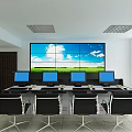 Modern Monitoring Room Interior With Large Multi Screen Display Multiple Computer Monitors And Workstations