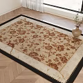 Square Rug With Beige Brown Floral Pattern On Wooden Floor In Room