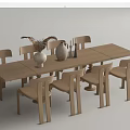 Natural Wooden Dining Table Set With Six Chairs And Decorative Vase Jug