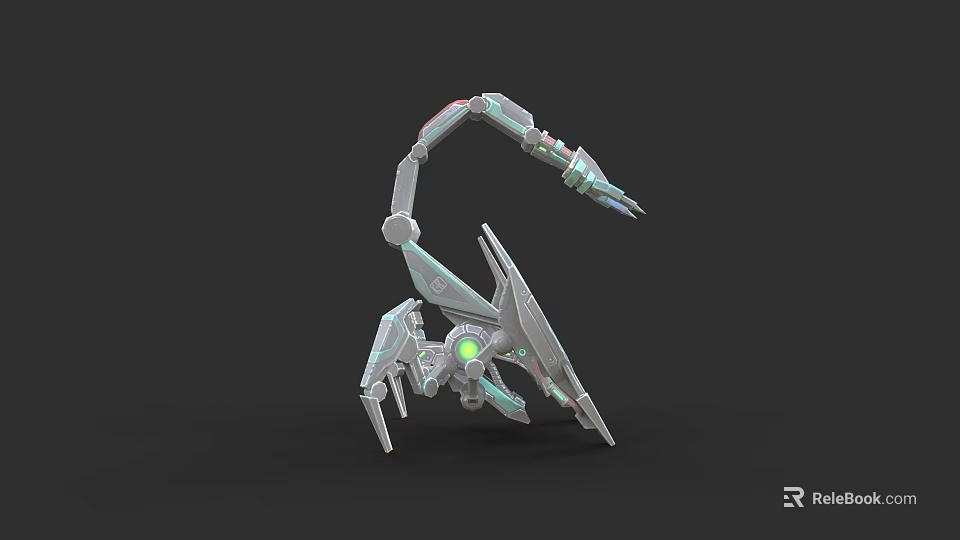 Mechanical Scorpion Like Weapon With Glowing Green Lights And Metal Structure 3d model 