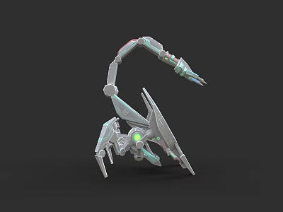 Mechanical Scorpion Like Weapon With Glowing Green Lights And Metal Structure 3d model