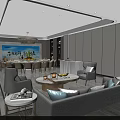 Luxurious Private Dining Room Interior with Spacious Layout Dining Table Sofa Decorative Screen and Chandelier 3d model