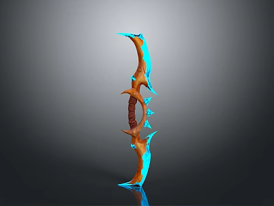 Orange And Blue Spiked Curved Fantasy Bow Weapon 3D Model Design Elements 3d model