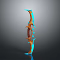Orange And Blue Spiked Curved Fantasy Bow Weapon 3D Model Design Elements