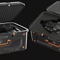 Black Hard Shell Equipment Cases With Orange Latches Open Closed And Textured Surface