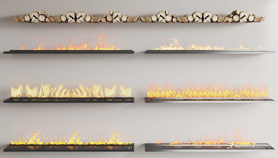 Modern Fireplace Designs With Flames And Wood Logs Interior Decor Elements 3d model