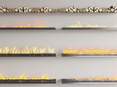Modern Fireplace Designs With Flames And Wood Logs Interior Decor Elements 3d model