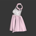 Pink Dress With Lace Details Puff Sleeves High Neck And Flared Skirt
