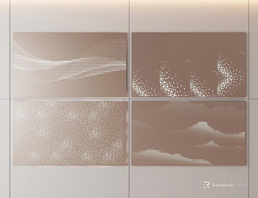 Modern Decorative Wall Panels With Geometric Wave Dot Grid And Mountain Patterns In Brown Design 3d model