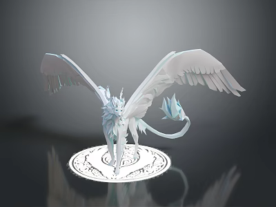 Detailed White Winged Fantasy Creature Sculpture with Intricate Base Patterns 3d model