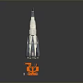 Scale Rocket Model Display With Orange Launch Pad And Structural Details